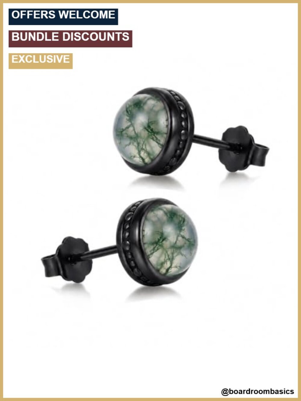 Genuine Moss Agate Stud Earrings 14K Gold Push Back Hypoallergenic Gift